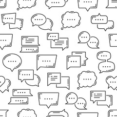 Fototapete - Dialogue balloon, chat bubble icons seamless pattern. Textile pattern, wrapping paper linear vector print or fabric seamless background. Wallpaper backdrop with speak bubbles, chat message frame