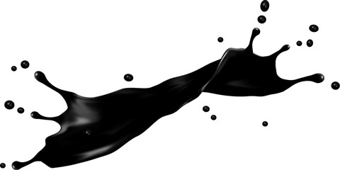 Canvas Print - Black oil wave splash, liquid ink flow swirl, petrol. Isolated 3d vector mesmerizing, intricate swirl, resembling enigmatic dark petroleum or paint splashing, capturing mid-air, captivating fluidity