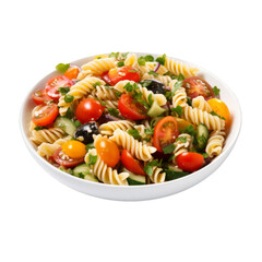 Wall Mural - Closeup of a delicious pasta salad on a white transparent background