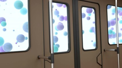 Poster - Looking at abstract bubbles rising up in the air the air through the train windows. Design. Concept of children unique world vision.