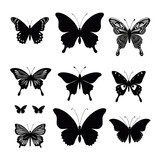 Fototapeta Pokój dzieciecy - Set of Black Butterfly in Shadow. Set of Butterfly black icon. Butterfly silhouette isolate png.