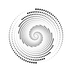 Poster - Dotted spiral lines element. Radial spinning halftone texture. Circle swirl dots shape. Abstract geometric background for poster, banner, logo, icon, collage, tattoo, tag. Vector illustration