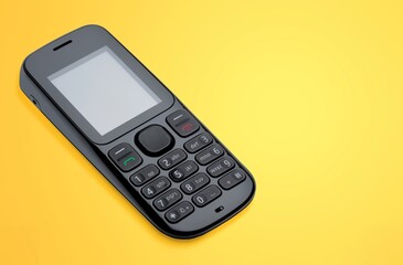 Canvas Print - old retro mobile phone on yellow background.