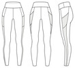 women's legging Fashion Flat Sketch Vector Illustration, CAD, Technical Drawing, Flat Drawing, Template, Mockup.
