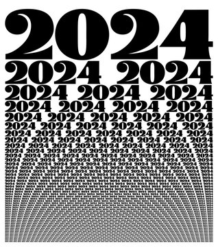 2024 new year black and white card composed of big amount of decreased words.