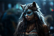 Generative AI Image of Woman Wearing Werewolf Costume with Ancient Accessories