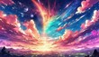 © Nouzen - Colorful Vibrant Sunset Anime Nature Landscape with Galactic Sky Wallpaper Background