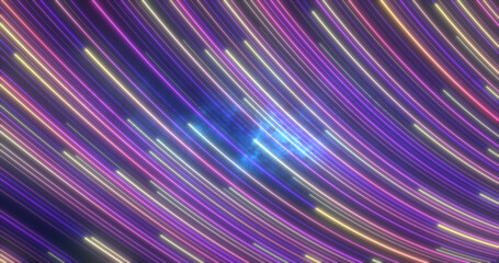 Poster - abstract bright blue purple glowing flying waves from twisted lines energy magical background