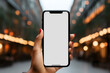 © fadi - person holding smartphone mockup, white screen iphone mockup