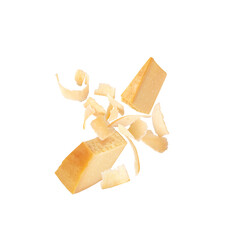 Wall Mural - parmesan cheese slices and pieces in dynamics on a white background