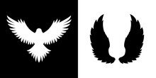 Bird Silhouette And Wing Silhouette, Vector Illustration.