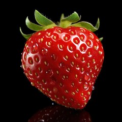 Sticker - Perfect red ripe strawberry with leaf isolate