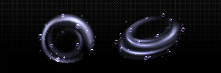 Wall Mural - water swirls with foam bubbles set isolated on transparent background. vector realistic illustration