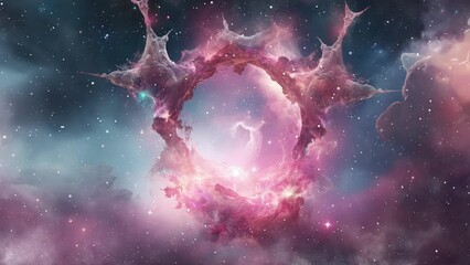 Wall Mural - An animated push towards a pink toned nebula tunnel with stars & color.