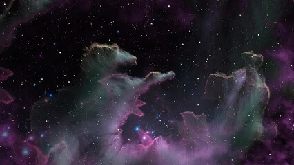Wall Mural - An animated space 4K space scene with cosmic nebula pillars with swirling stars, plus pink and teal tones.