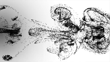 Poster - Black fluid particle dots are flowing in the animated video. Animation of glowing fluid particles flowing with a dark background; abstract background with animation of flickering liquid particles