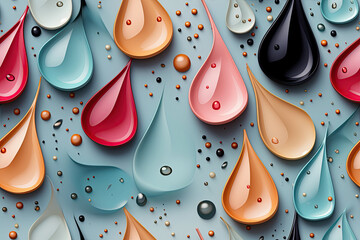 Wall Mural - seamless pattern with colorful water drop droplets on the glass surface on blue background