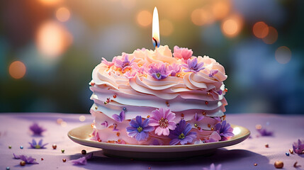 Poster - birthday cake with candles HD 8K wallpaper Stock Photographic Image 