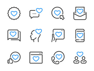 Poster - Like, Love and Heart vector line icons. Customer satisfaction and User feedback outline icon set.