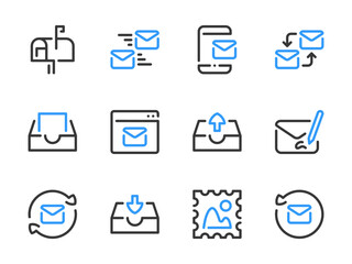 Poster - Mail and Email vector line icons. Inbox, Letter, Reply and Mailbox outline icon set.