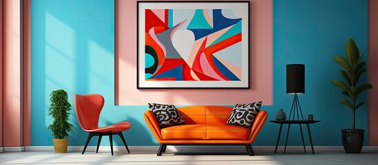 Wall Mural - In an art exhibition, the mesmerizing abstract illustration caught the viewer's eye with its retro vintage frame, showcasing a unique fusion of geometric lines and vibrant colors, creating a stunning