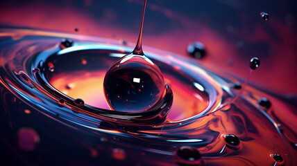 Poster - Drops oil different colors, splashes of water paint on dark background, macro. Oil refining industry, engine oil. 3d render