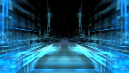 Fototapete - Futuristic abstract light, perspective, glowing background, technology design, science wallpaper, tunnel space. 3d render