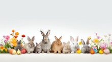 In A Stunningly Modern And Beautiful Easter Card, An Adorable Rabbit And Its Cute Animal Family Are Portrayed In A Vibrant And Colorful Portrait, Isolated Against A White Background, Spreading Joy And