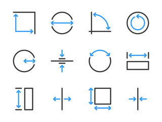 Poster - Measurement and Dimension vector line icons. Size, Length, Width and Scale measure outline icon set.