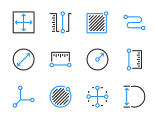 Poster - Measurement and Dimension vector line icons. Size, Length, Width and Scale measure outline icon set.
