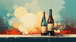 Two bottles of wine and glasses on grunge background with splashes,Generative AI