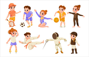 Wall Mural - Children Do Sport and Physical Body Training Vector Set