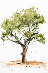 A minimalist outline scribble watercolor paint tree drawing