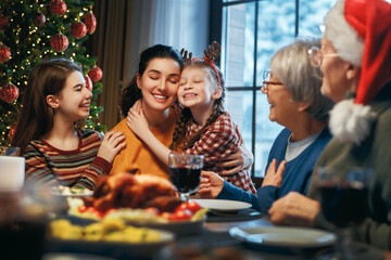 Wall Mural - family celebrating Christmas