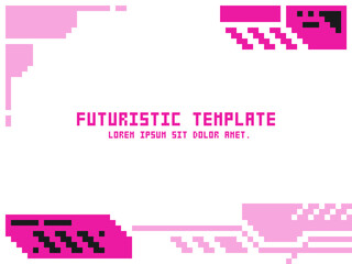 Poster - Bright Pink  and Black Futuristic Pixel Art Frame Template Illustration, White Background
