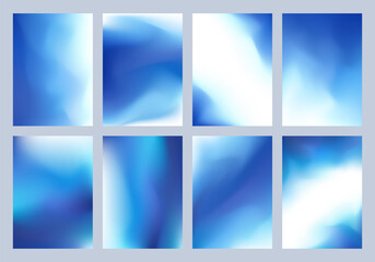 Wall Mural - Set of Gradient Mesh Cover Designs in Blue Tones. Abstract Vector Illustration without Transparency.
