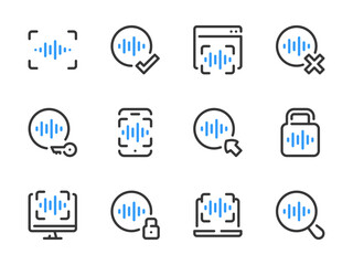 Poster - voice recognition and sound scanning vector line icons. authentication and identification outline ic