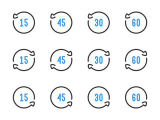 Poster - Rotate 15, 30, 45 and 60 degrees vector line icons. Angle of Rotation and Rotating arrow with angle value outline icon set.