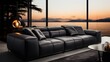Generative AI image of interior design dark lather sofa