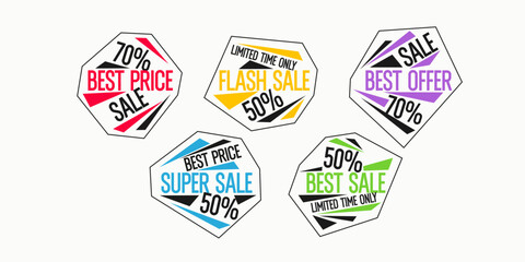 A set of images to advertise the sale. Stickers for advertising discounts. Vector graphics.