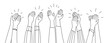 Doodle applause hands, isolated vector raised clapping arms in joyous applauding, a universal symbol of appreciation and celebration. An expression of approval and support, hand drawn linear