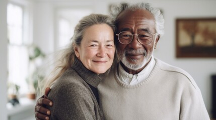 Poster - Diverse seniors smiling and hugging.