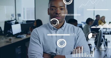 Poster - Animation of financial data processing over african american businessman in office