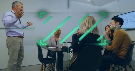 Poster - Animation of financial data processing over diverse business people in office