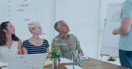 Poster - Animation of financial data processing over diverse business people in office
