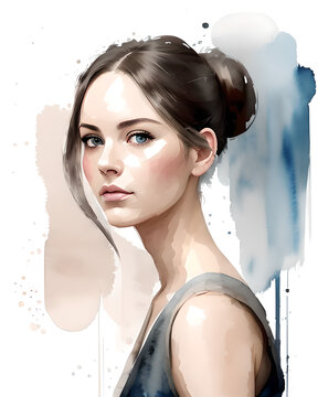 illustration generativ erstellt fiktiv gerendert eine junge frau ballerina stehend model blaue augen kurze haare europäisches aussehen portrait schulter hals gesicht