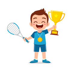 Sticker - little kid holding trophy winning in sport