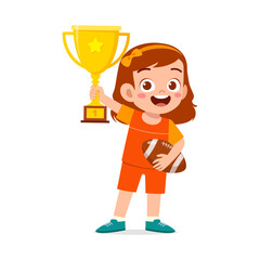 Poster - little kid holding trophy winning in sport