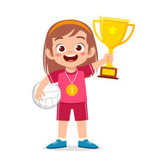 Canvas Print - little kid holding trophy winning in sport