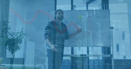 Poster - Animation of financial data processing over biracial businessman in office